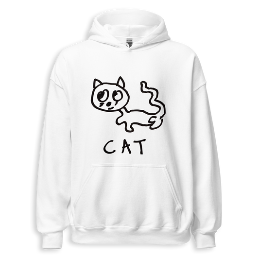 Minimalist Cat Print Fleece Hoodie - Relaxed Fit