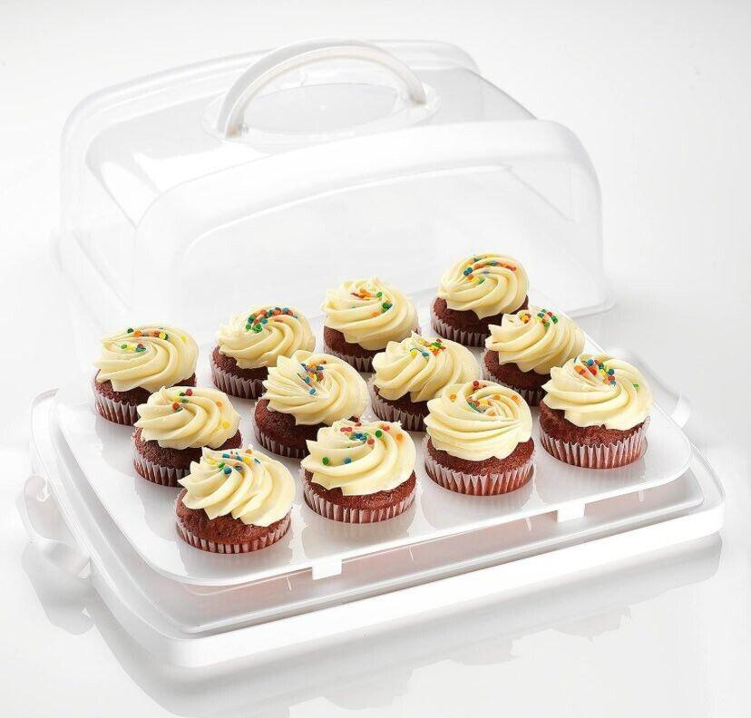Cake Carrier with Lid, Cake Holder Cupcake Container for 12 Cupcakes 2 in 1 P...