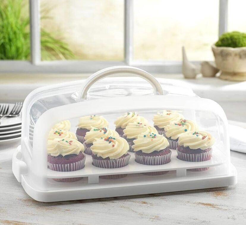 Cake Carrier with Lid, Cake Holder Cupcake Container for 12 Cupcakes 2 in 1 P...