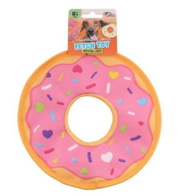 8.6" assorted donut nylon flying dog fetch toy with squeaker