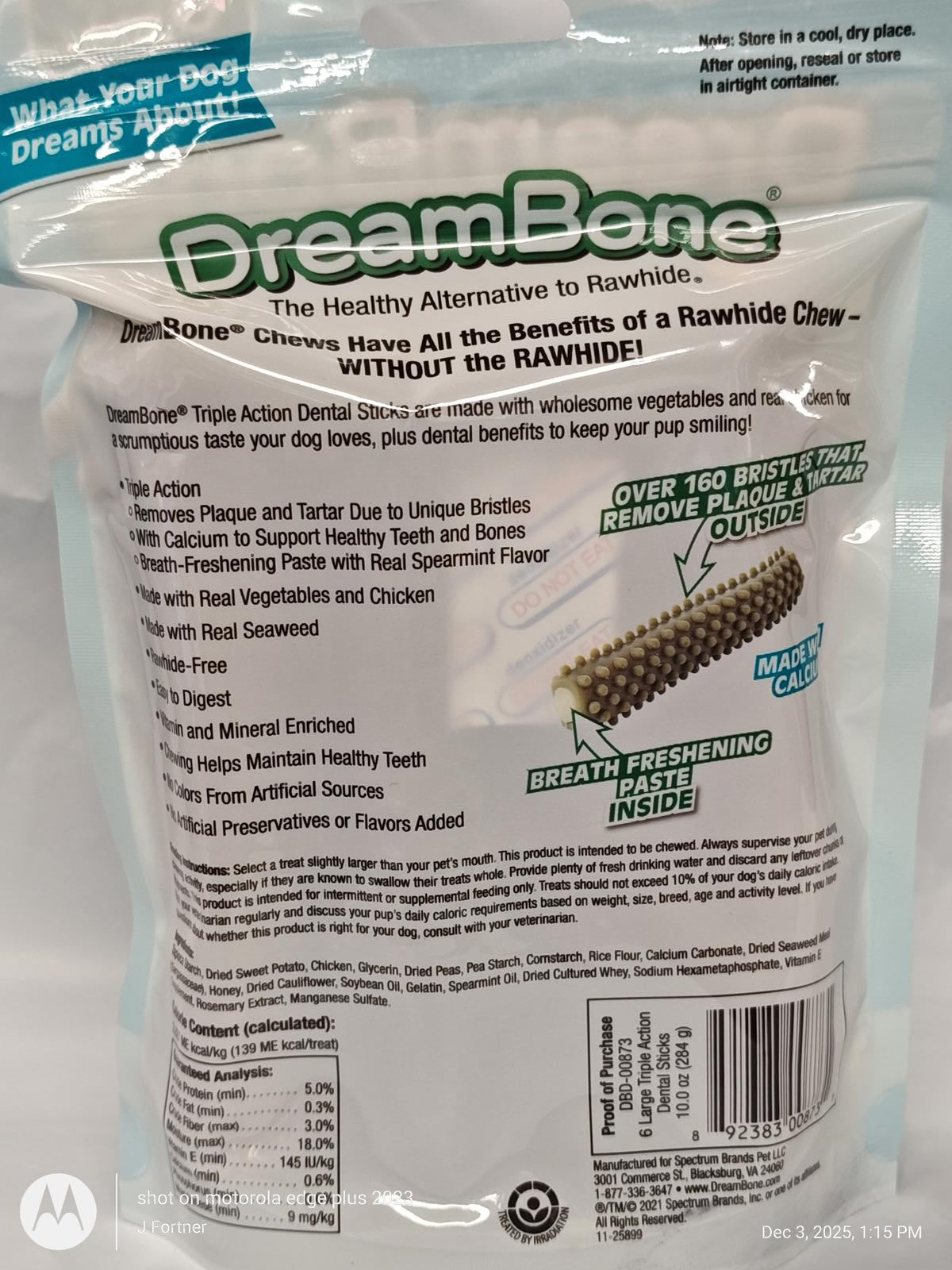 Dental Bone Chews  Triple Action NO RAWHIDE Large 6 count Dream bone
