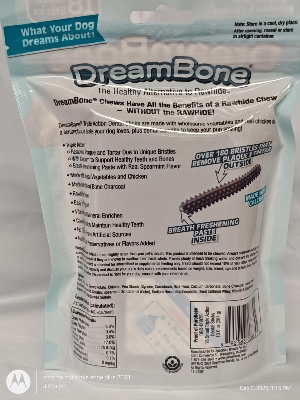 Dental Bone Chews  Triple Action NO RAWHIDE Small 18 count Dream bone