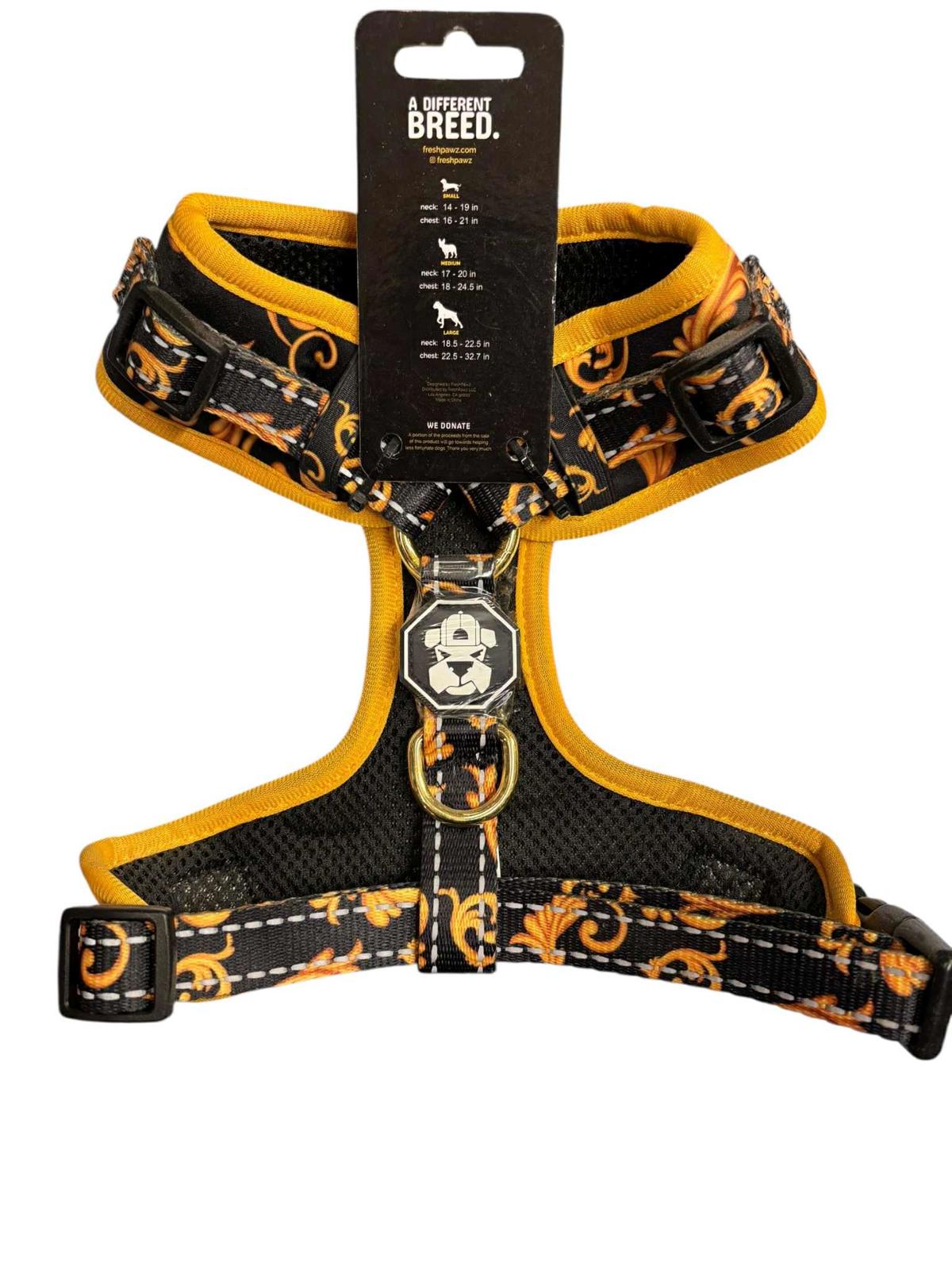 FreshPawz Adjustable Harness Breathable/Reflective Size SMALLYellow/Gold & Black