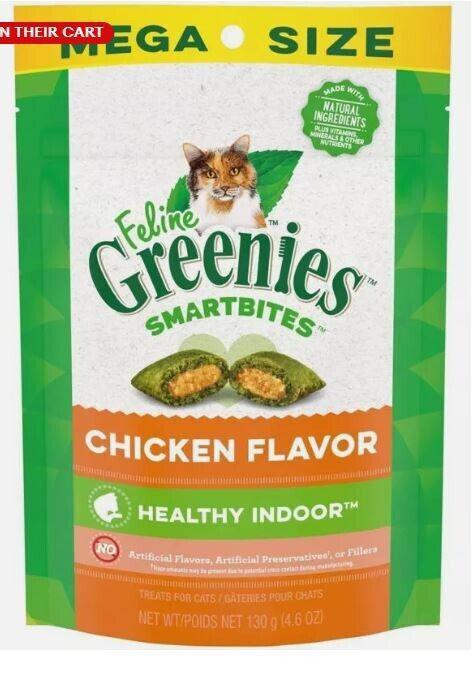 Greenies Mega Size Feline Smart Bites Chicken Flavor Healthy Indoor 4.6-Ounce