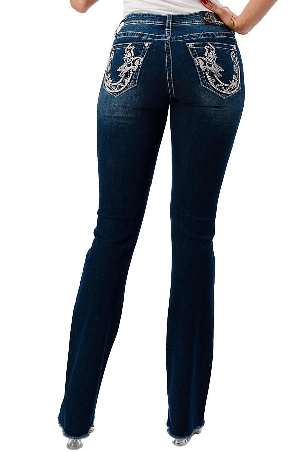 Grace in LA Women's Western Horseshoe Embellished Mid Rise Stretch Bootcut Jeans