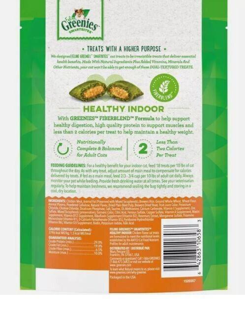 Greenies Mega Size Feline Smart Bites Chicken Flavor Healthy Indoor 4.6-Ounce