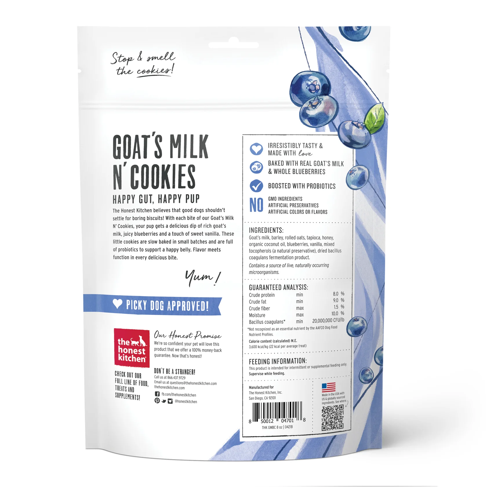 Honest Kitchen Goat Milk and Cookies Blueberry Vanilla Dog Treats (8oz)