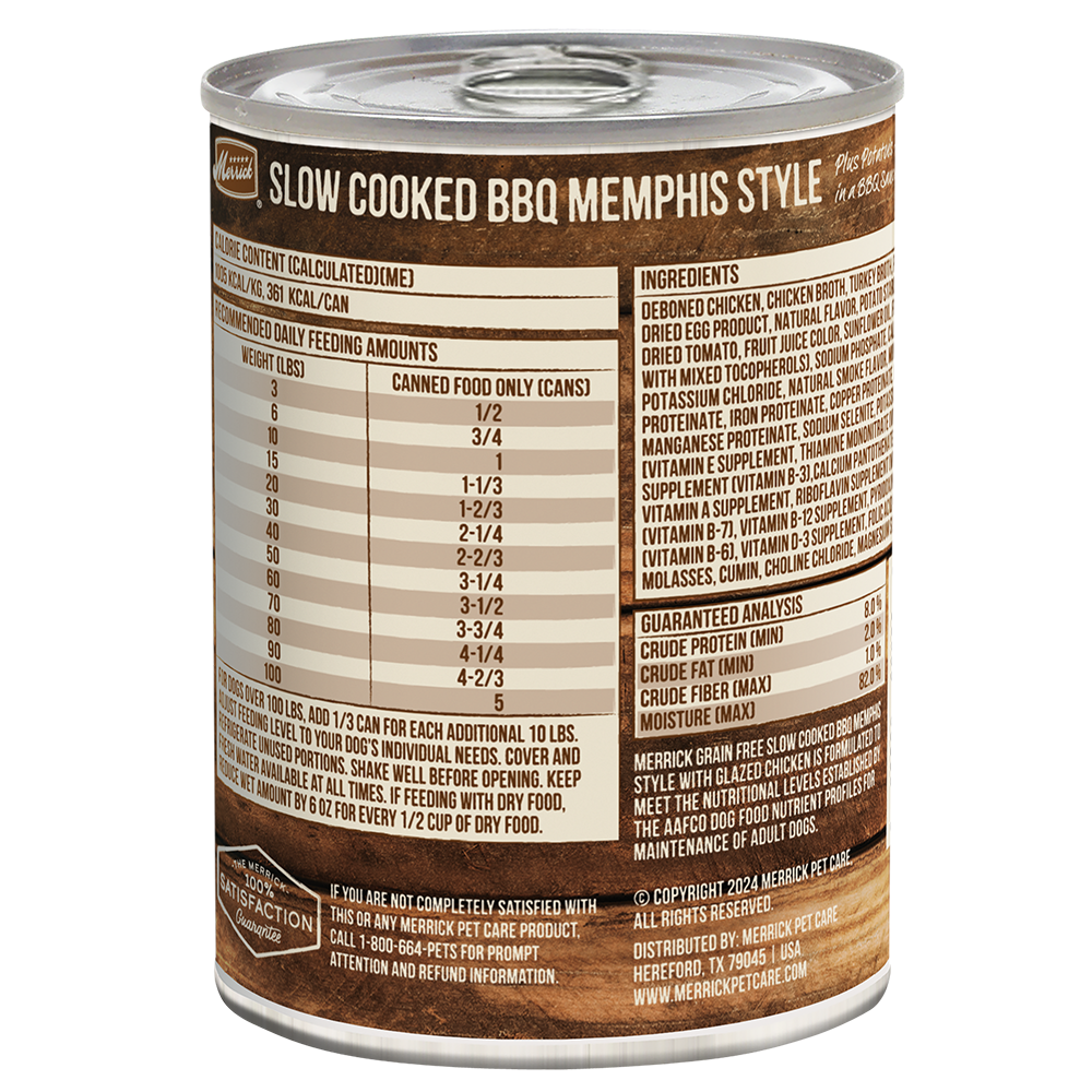 Merrick Slow Cooked Grain Free Adult BBQ Memphis Chicken Wet Dog Food (12.7oz)