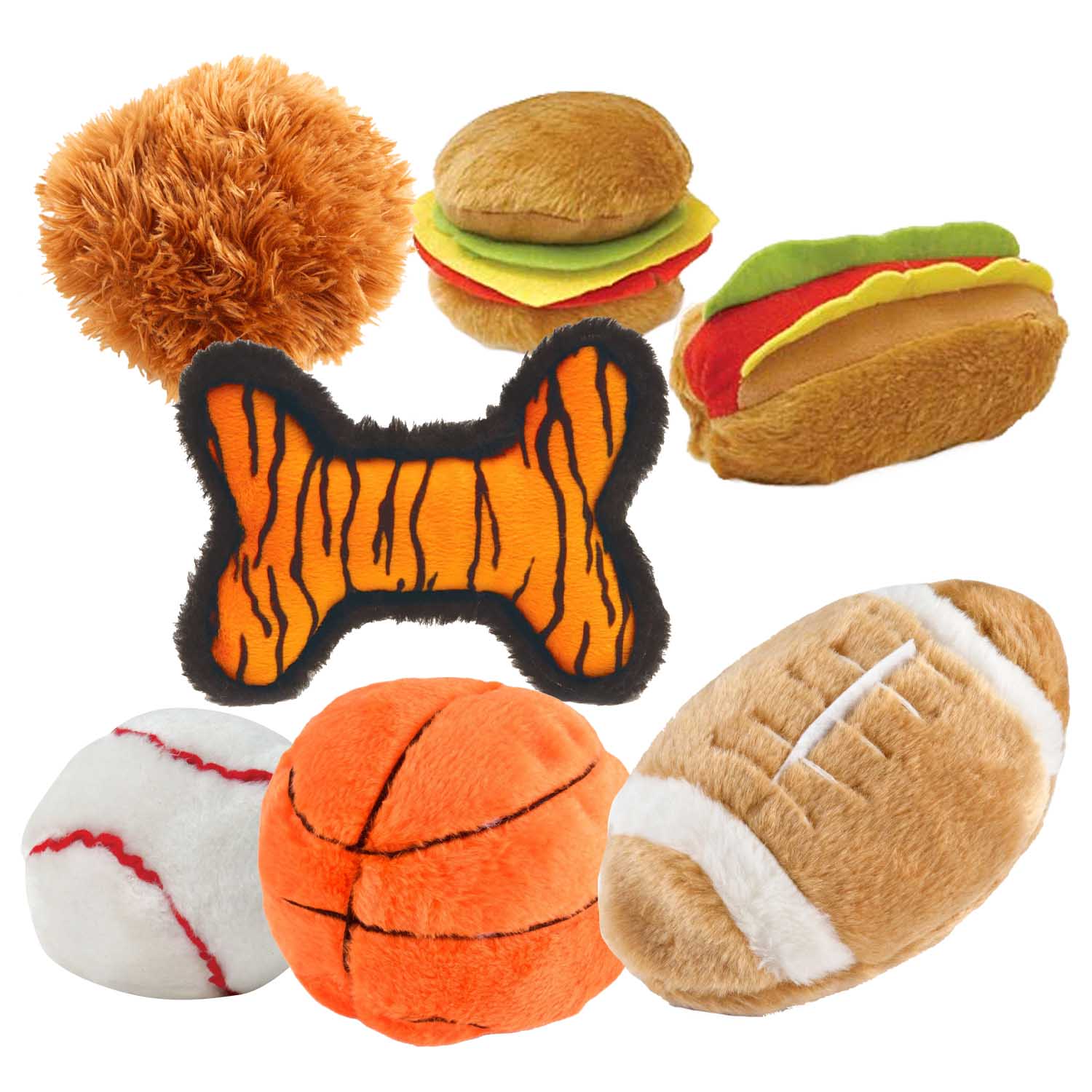 Jeffers Plush Shapes Share the Love Squeaker Dog Toys, 7 Piece Kit