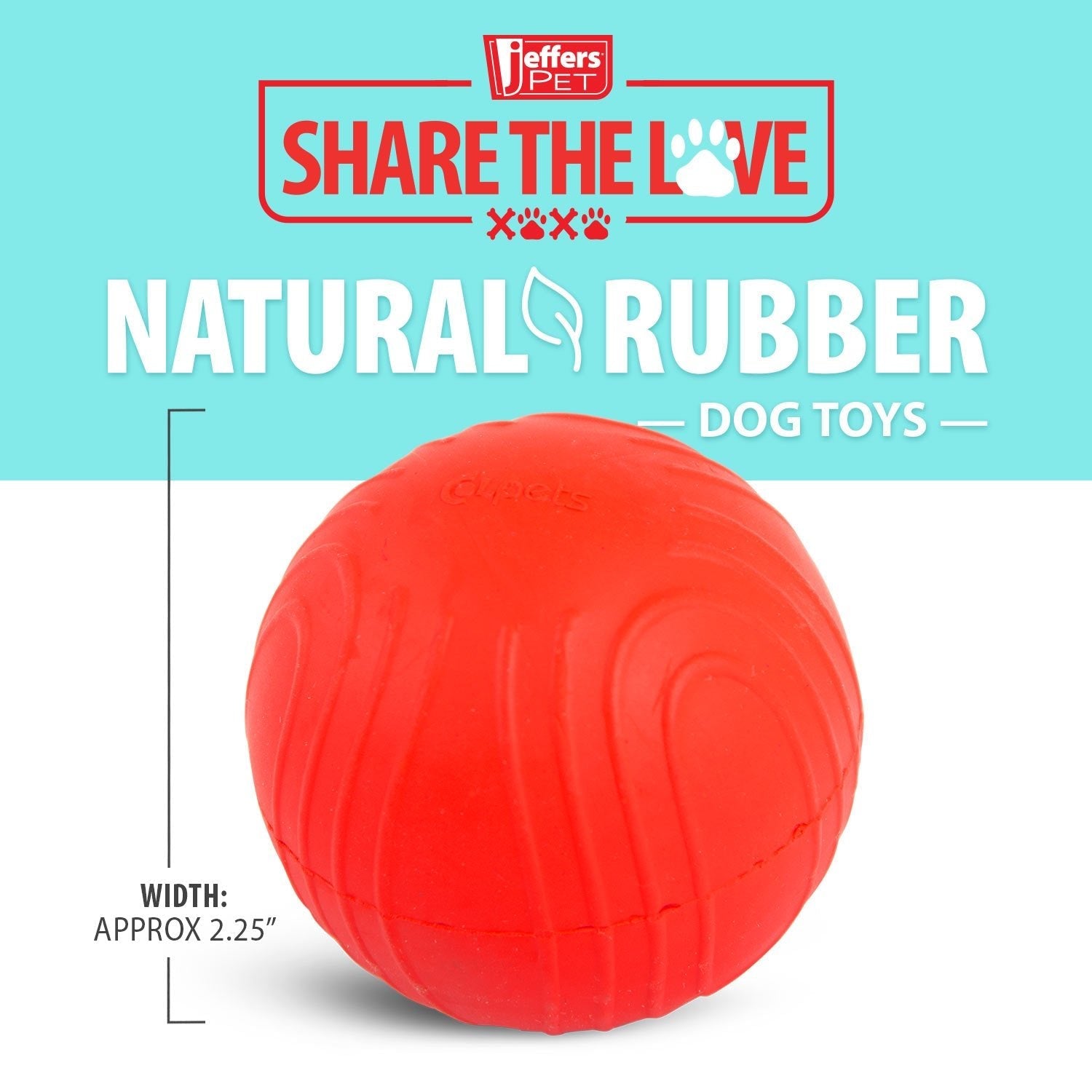 Jeffers Red Bouncing Ball with Waves Natural Rubber Dental Dog Chew Toy for Energetic Play