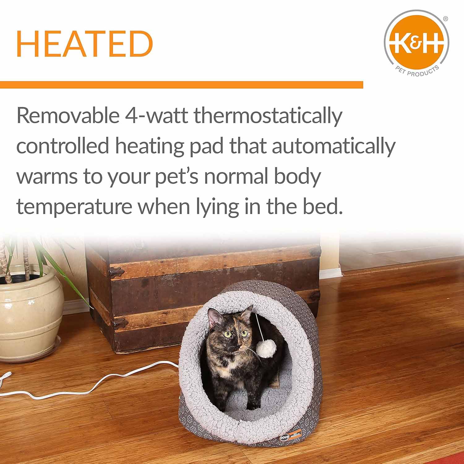 K&H Pet Products Thermo-Pet Cave Heated Cat Bed – Plush Cat Cave & Tunnel for Cats and Small Dogs
