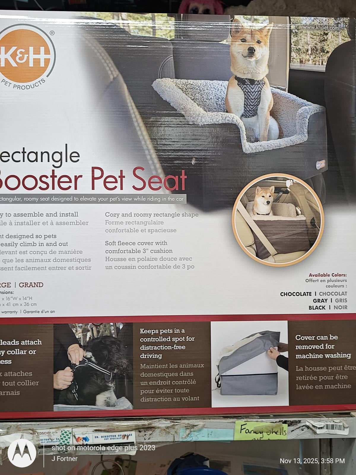 K & H Pet Car  Rectangle Booster Pet Seat Large GREY 21.5” X 16” X 14”