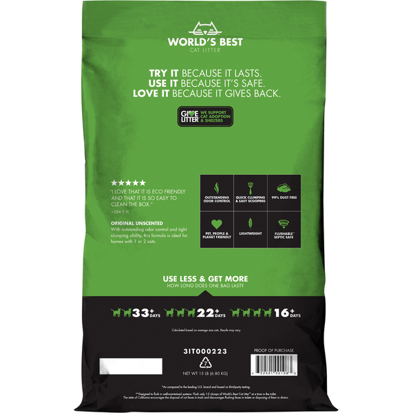 World's Best Cat Litter  Original Unscented Clumping Cat Litter
