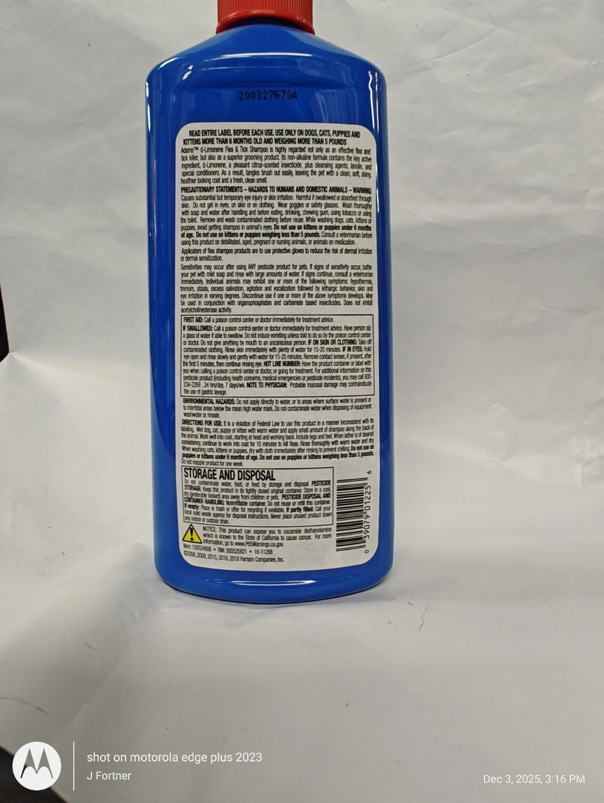 Adams d-Limonene Flea & Tck Shmpoo for Cats & Dogs 12 oz