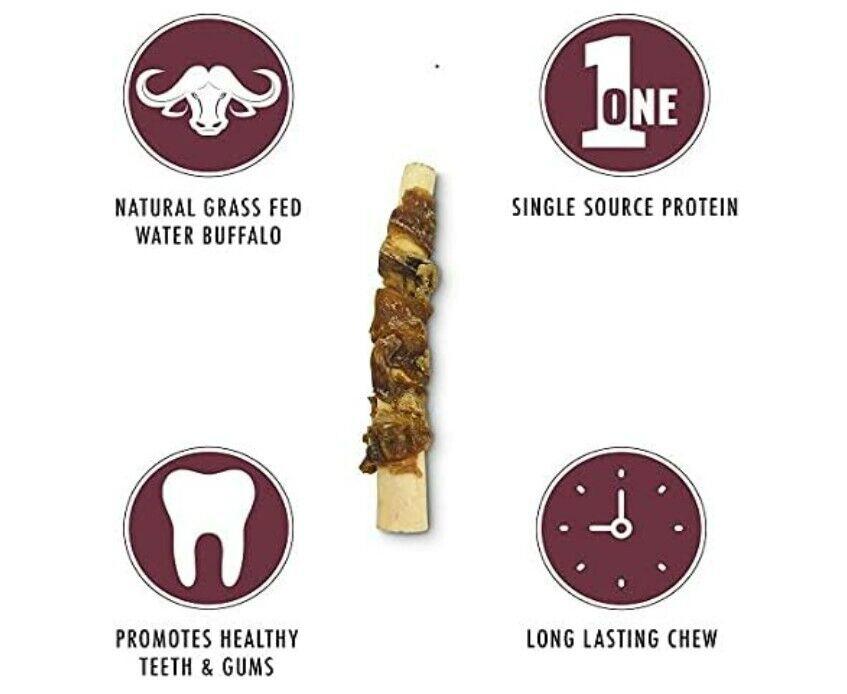 Long Lasting Natural Buffalo Tail Wrapped Steak Jerky Dog Chew - wrapped single