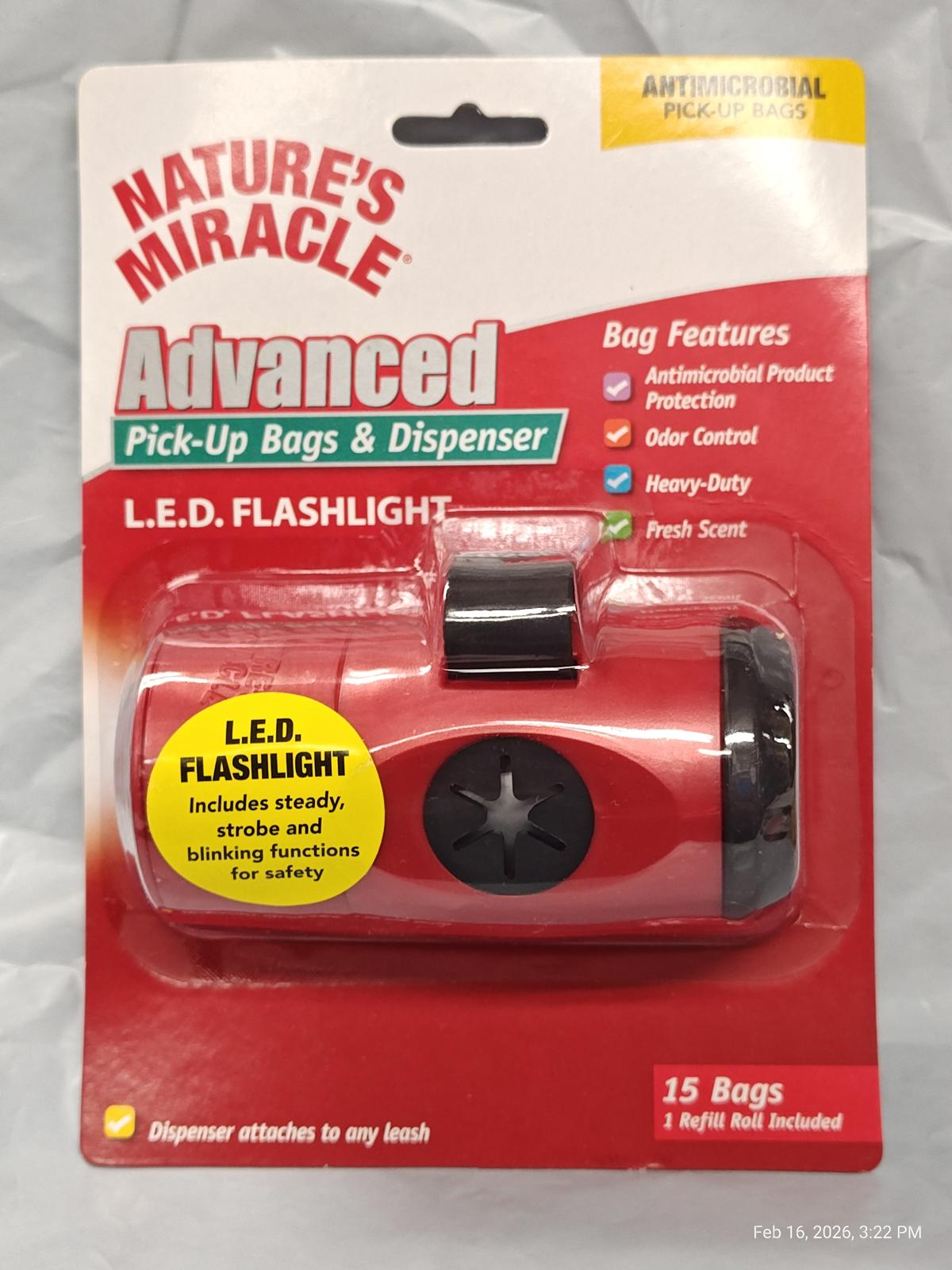 Nature's Miracle Advanced Pick-up Bags & Dispenser and LED Flashlight 15 Bags