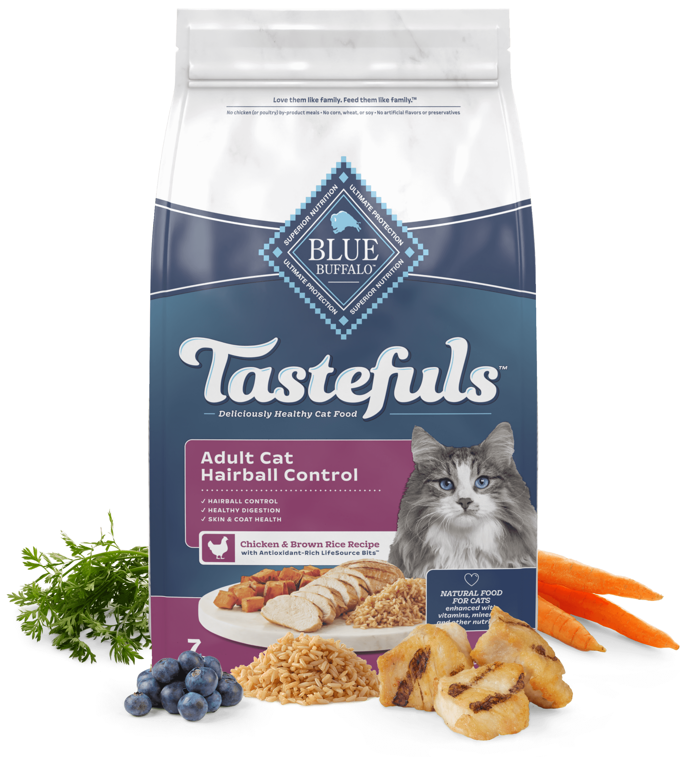 Blue Buffalo Blue Tastefuls Adult Cat Hairball Control Chicken & Rice Dry Food (3lb)