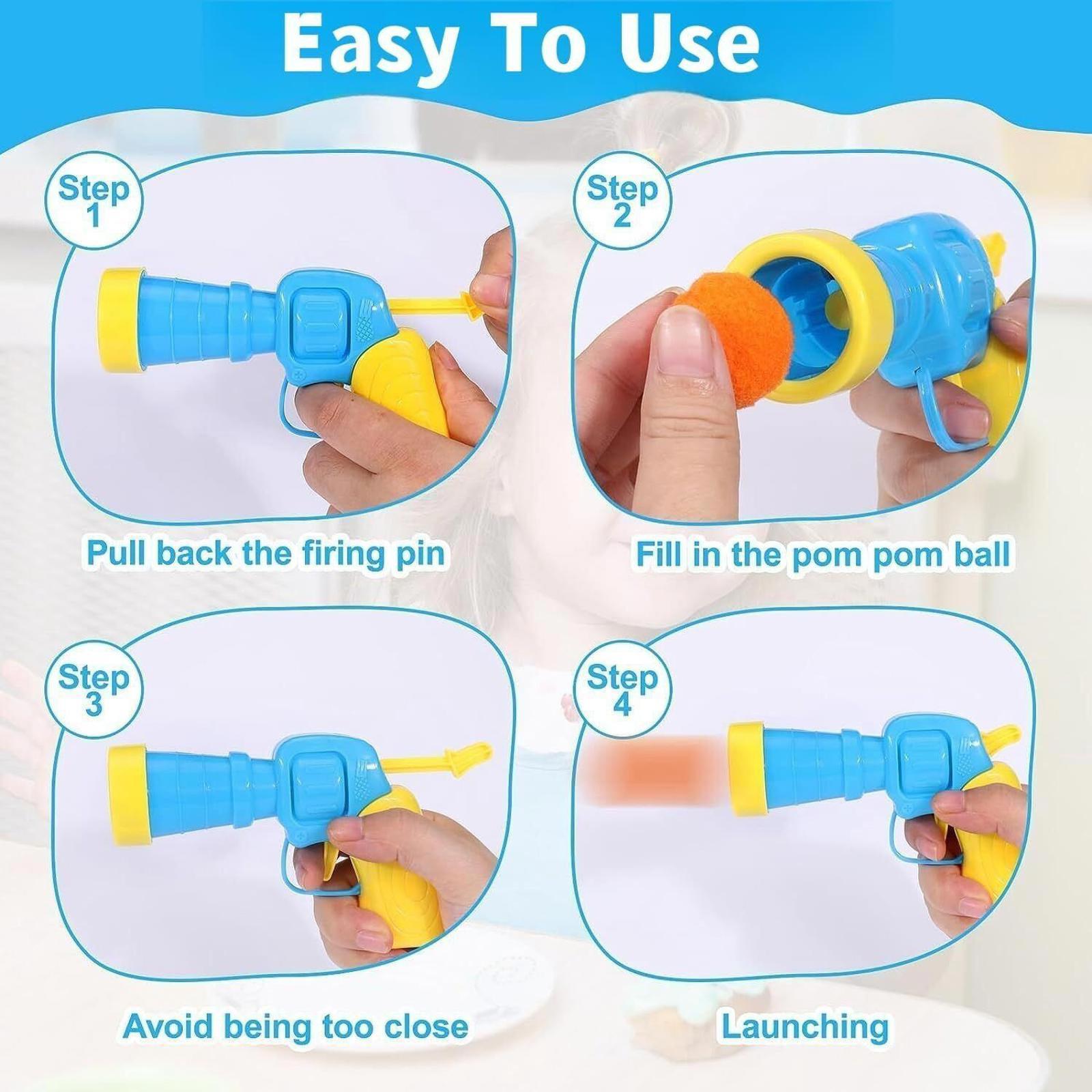 Cat Ball Gun Launcher Toy with 30pcs Colorful Stretch Plush Pom Pom Ball