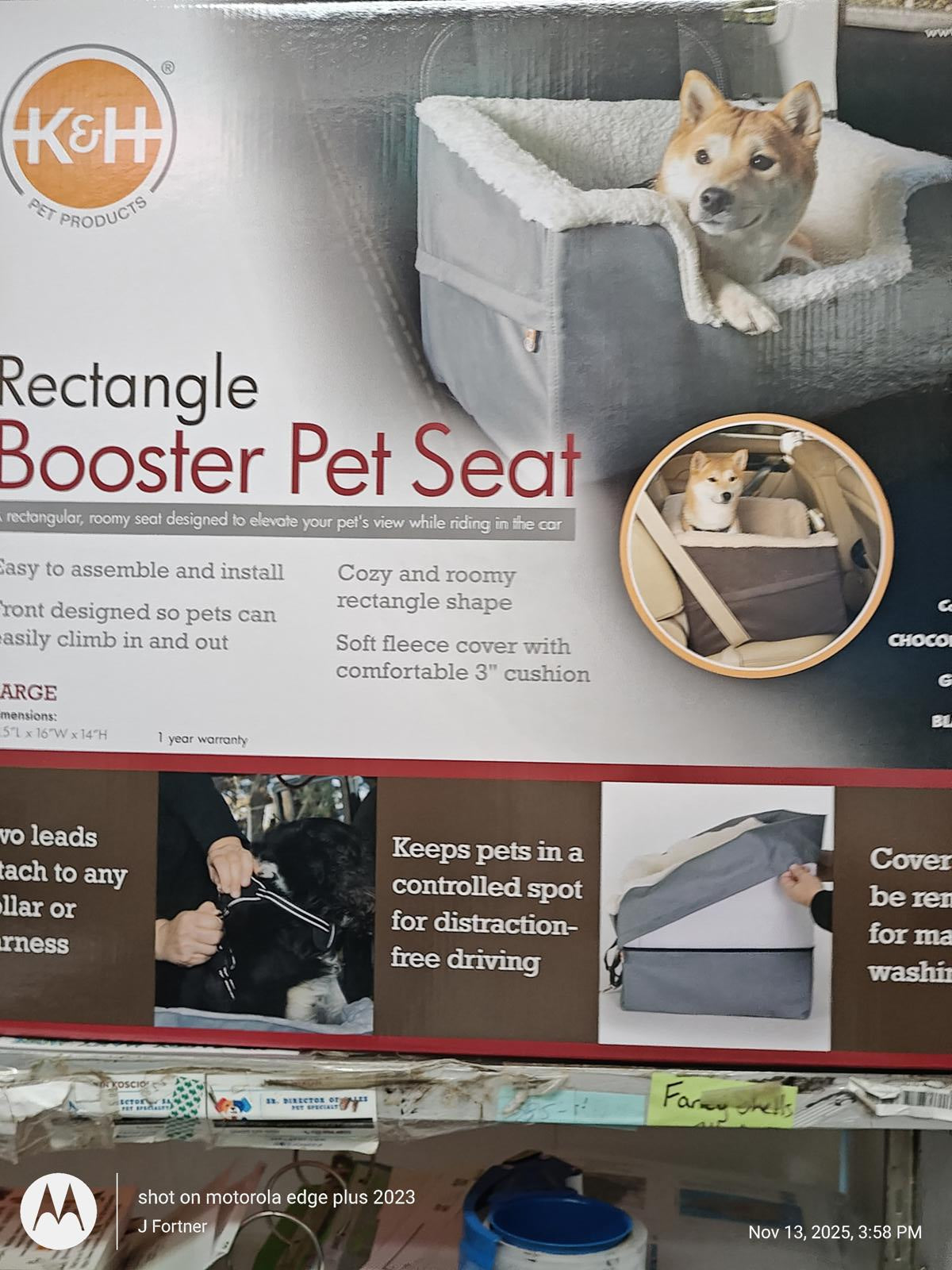 K & H Pet Car  Rectangle Booster Pet Seat Large GREY 21.5” X 16” X 14”