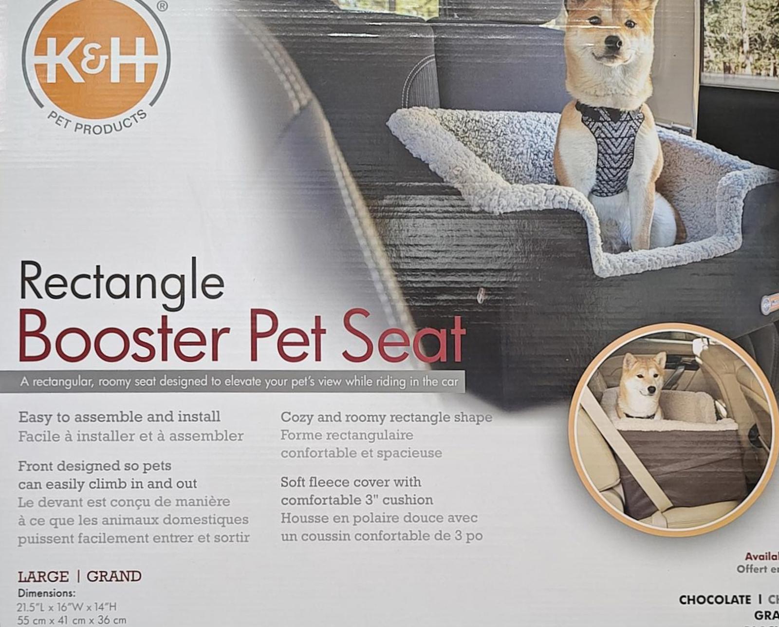 K & H Pet Car  Rectangle Booster Pet Seat Large GREY 21.5” X 16” X 14”
