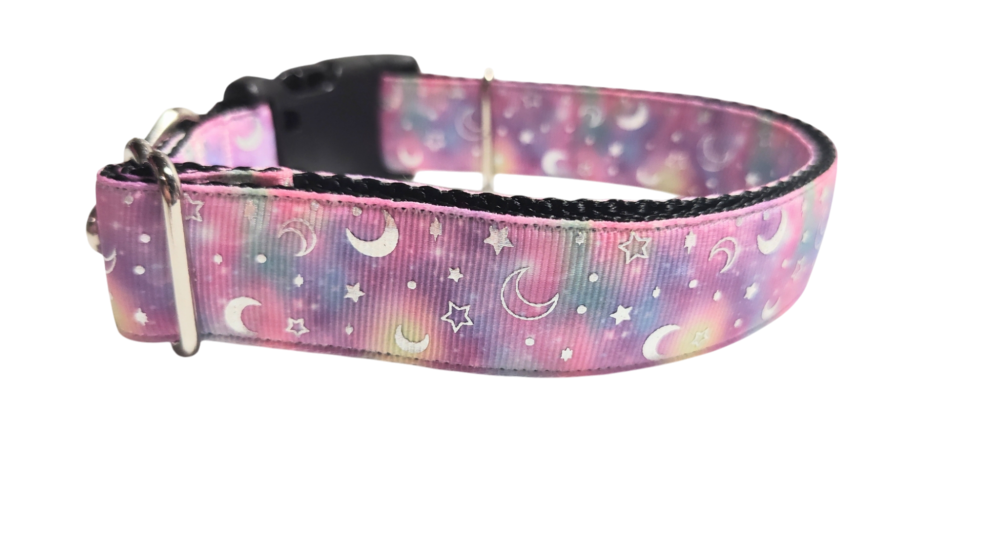 Pink Galaxy Moon and Stars Nylon Dog Collar