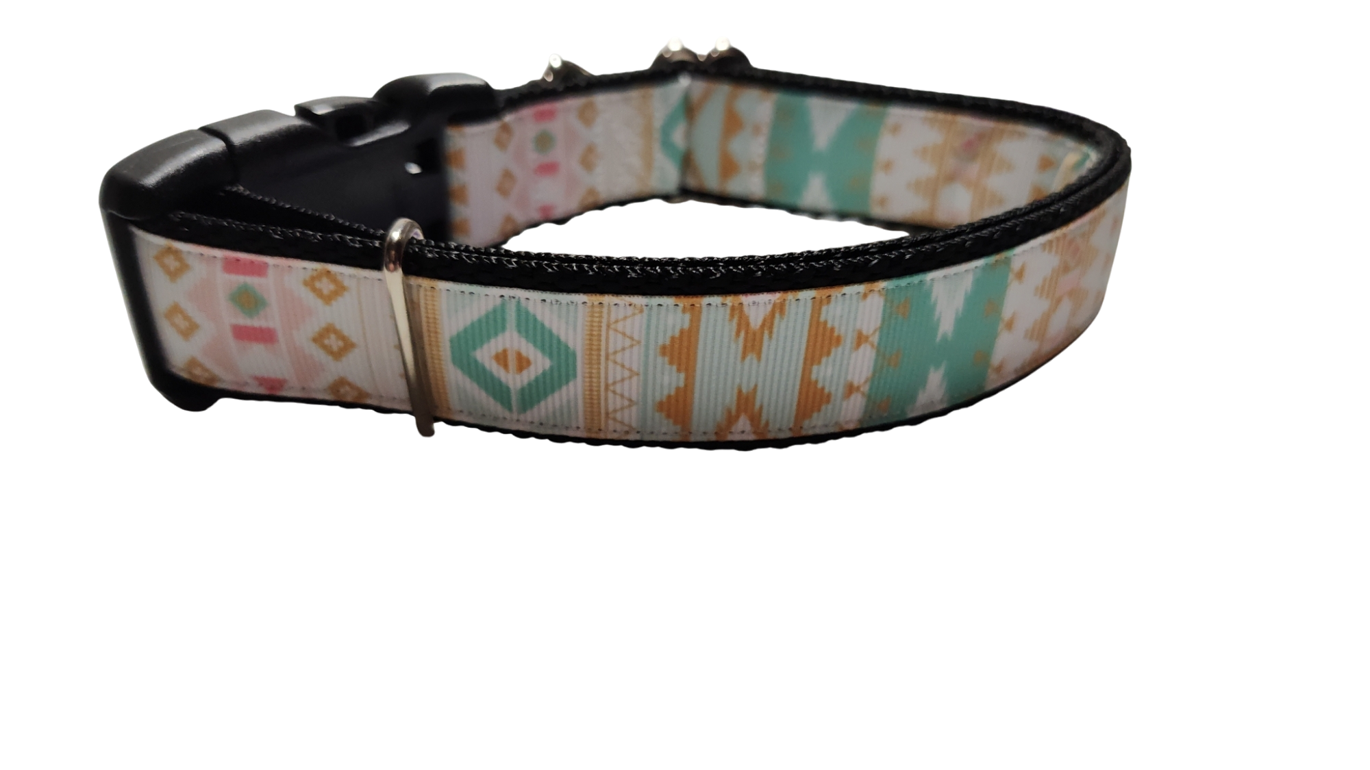 White and Gold Tribal Nylon Dog Collar