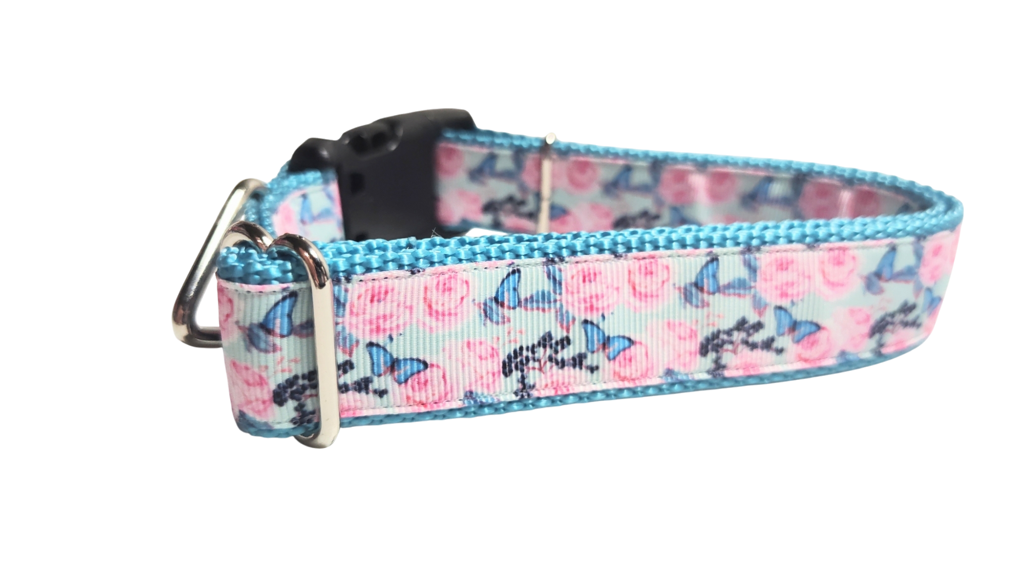 Butterflies and Roses Nylon Dog Collar
