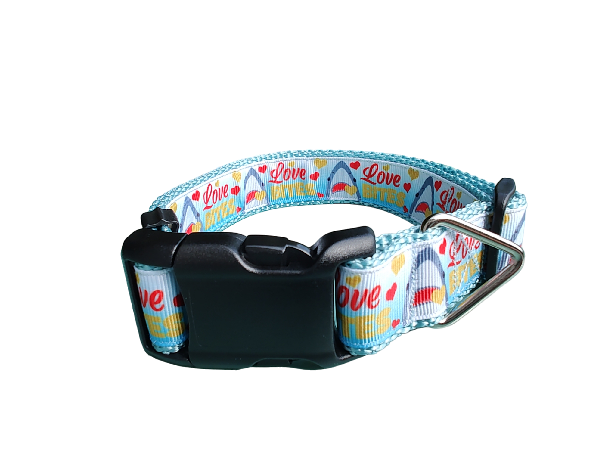 Love Bite Sharks Lt Blue Nylon Dog Collar MD, LG, XL, Leash