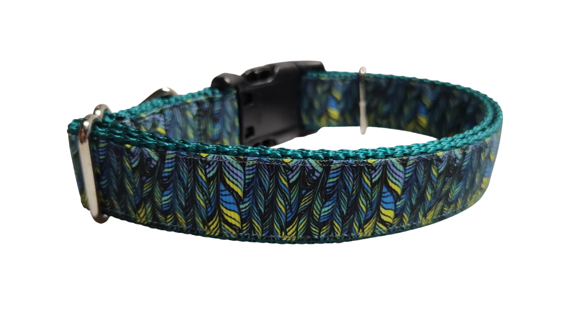 Green Feathers Pattern Nylon Dog Collar