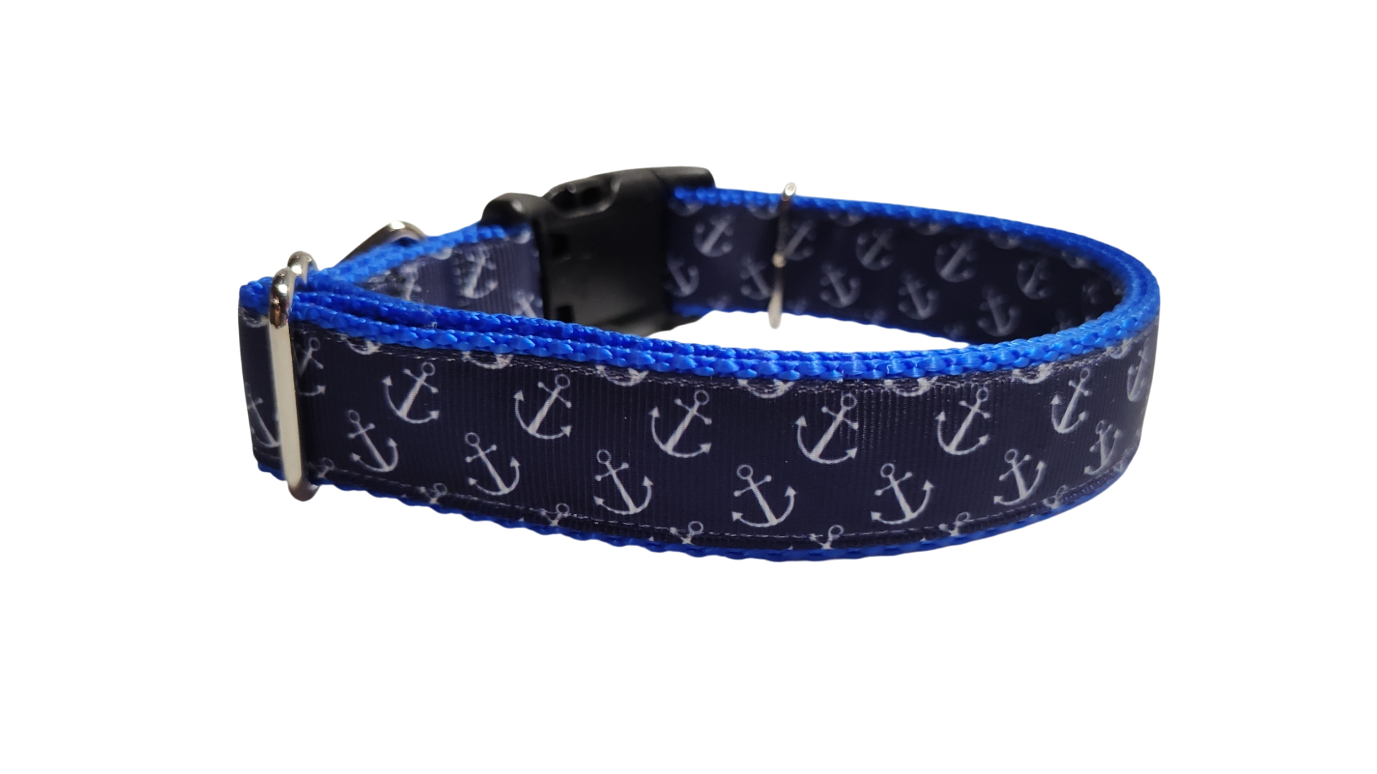 Blue Anchors Nylon Dog Collar