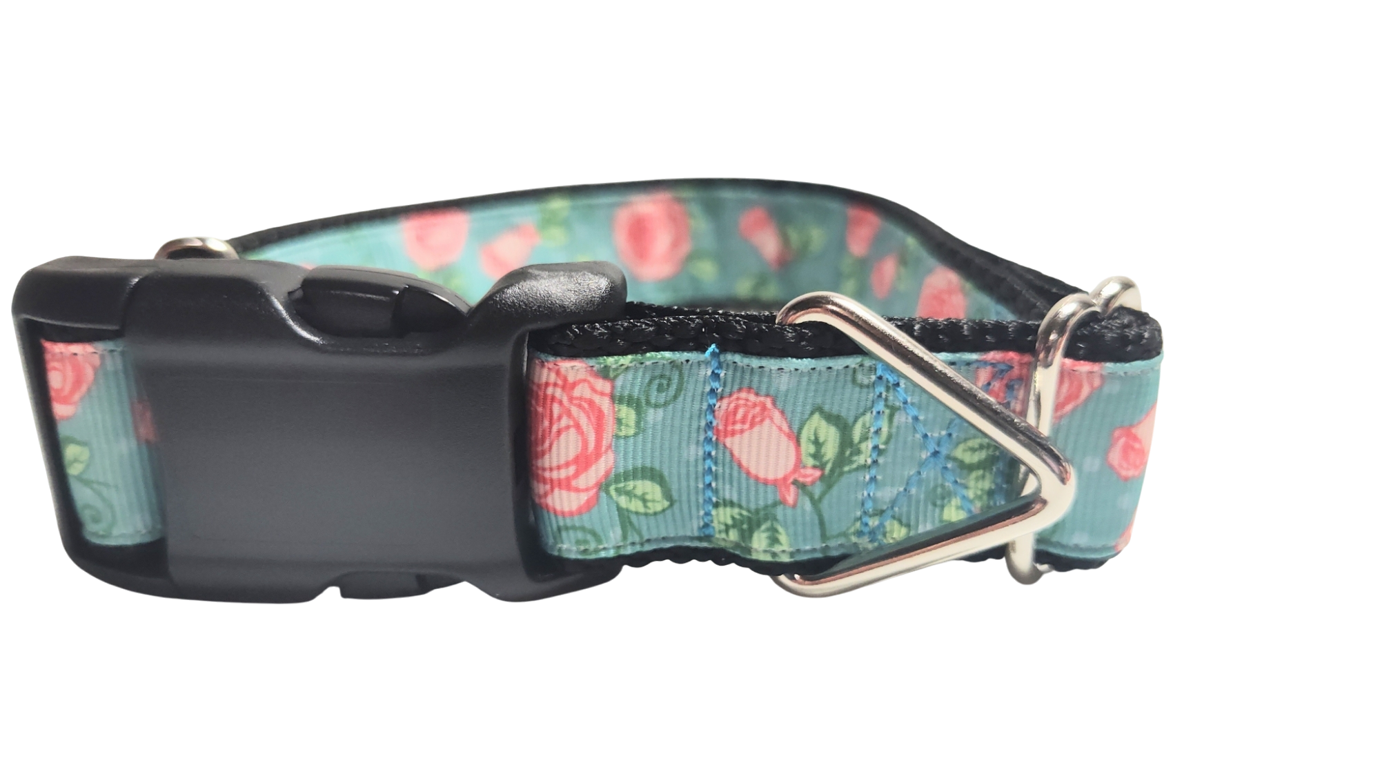 Roses on Blue Nylon Dog Collar