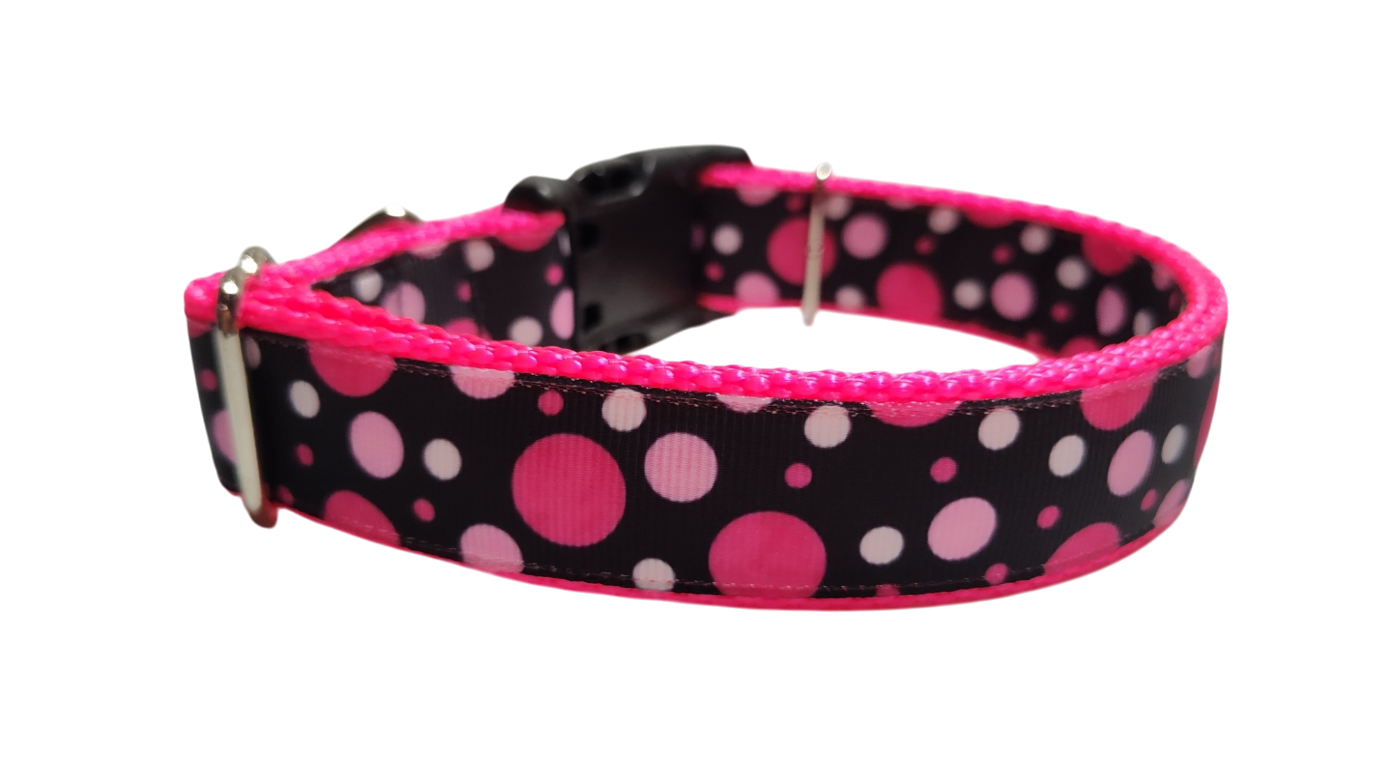 Pink Polka Dots Pattern Nylon Dog Collar