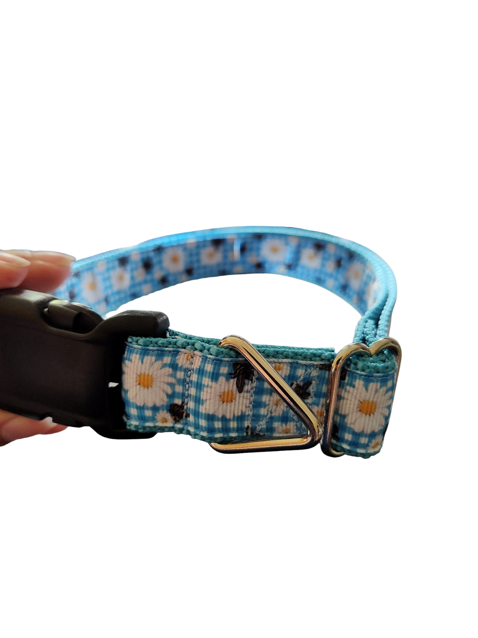 Daisy Bee Gingham Nylon Dog Collar