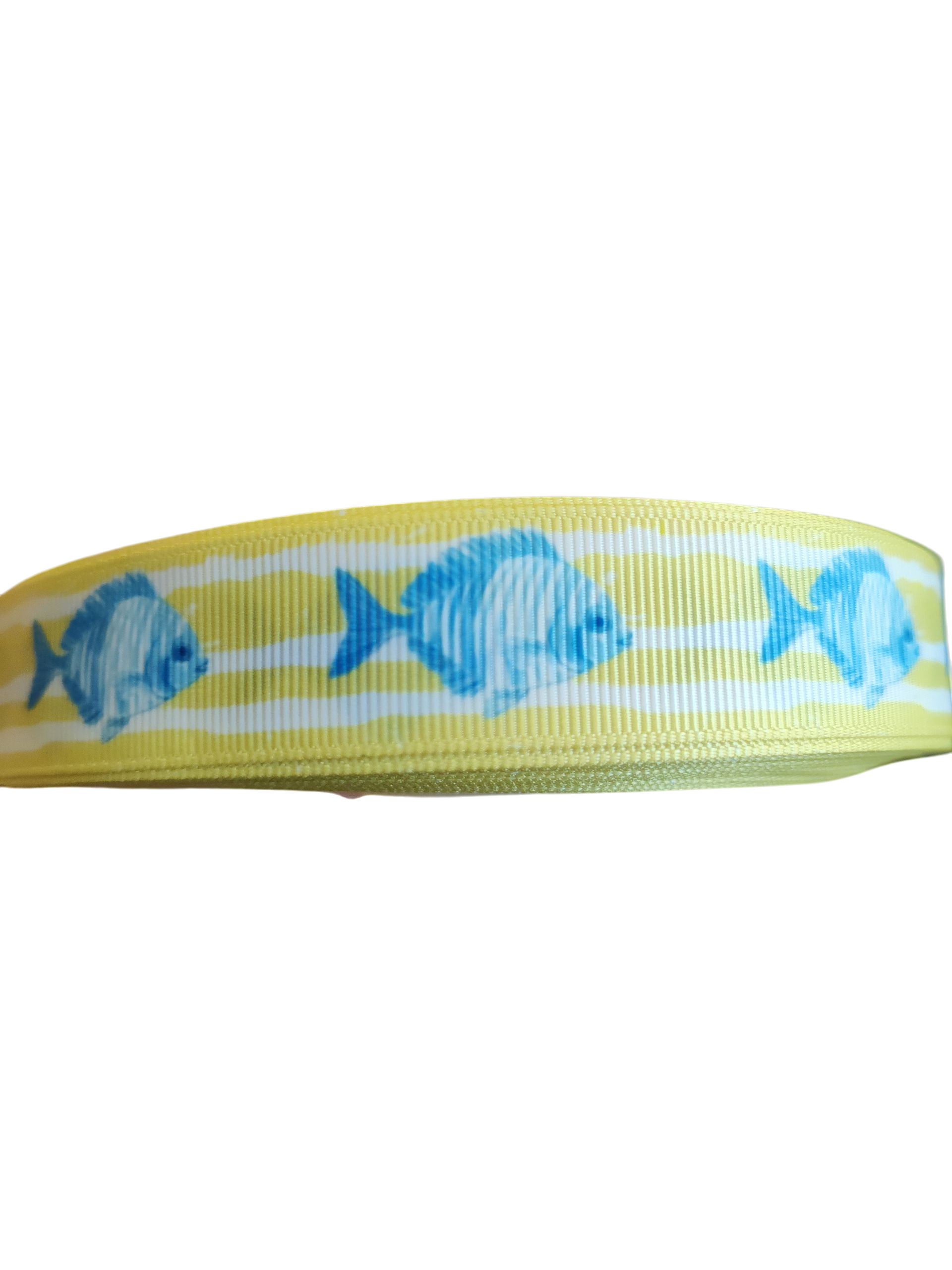 Fish On Yellow Stripes Nylon Dog Collar