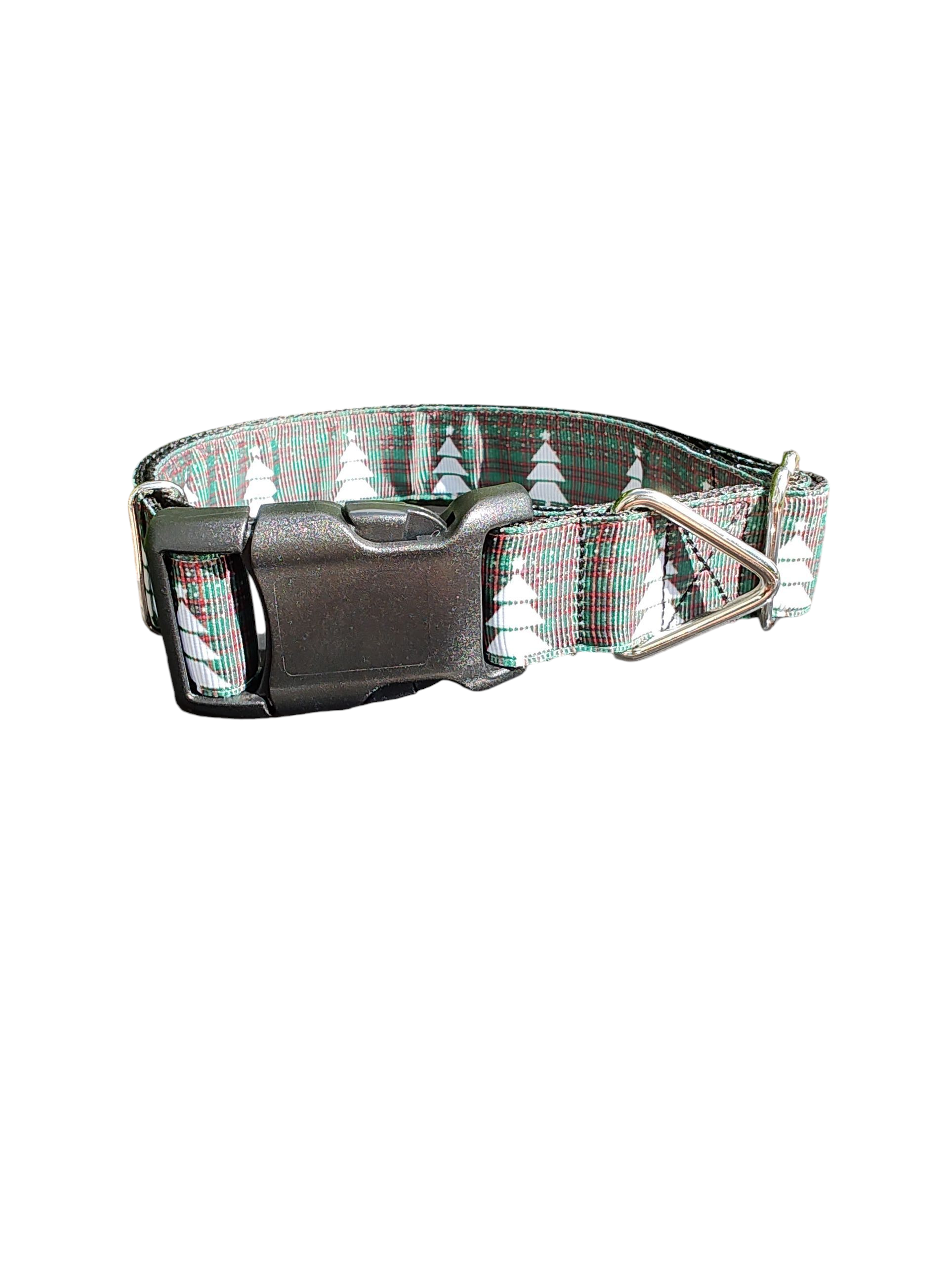 Green Plaid Trees Nylon Dog Collar