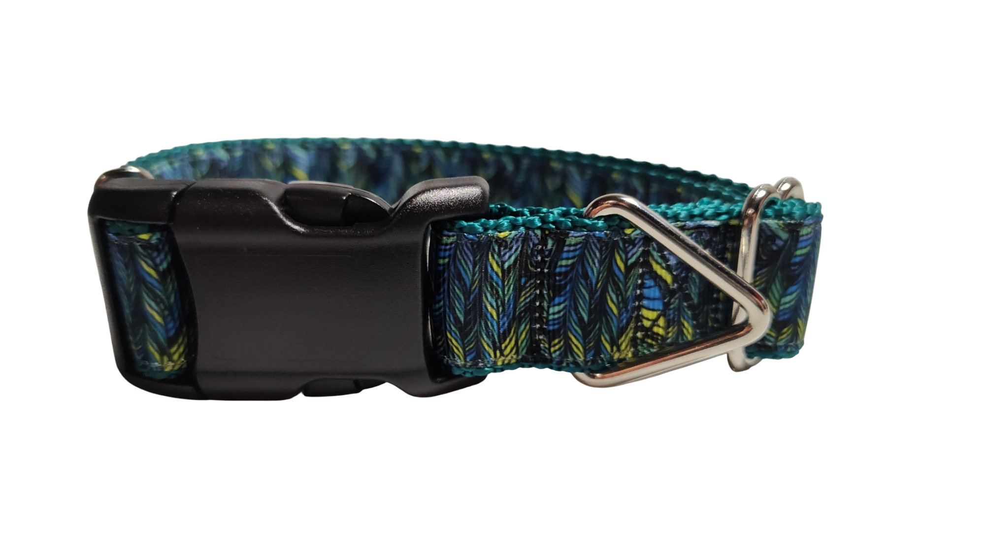 Green Feathers Pattern Nylon Dog Collar