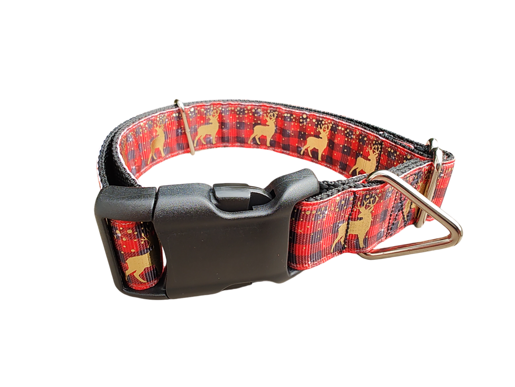 Red Plaid Deer Nylon Dog Collar
