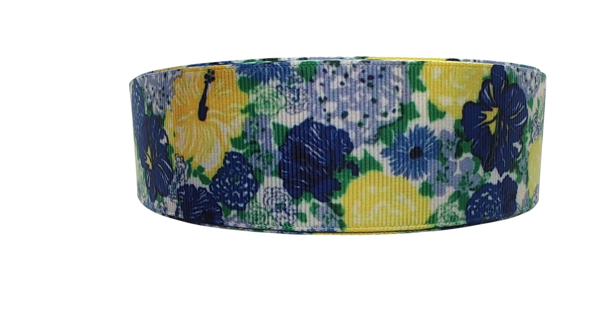 1.5" Wide Blue & Yellow Floral Nylon Dog Collar