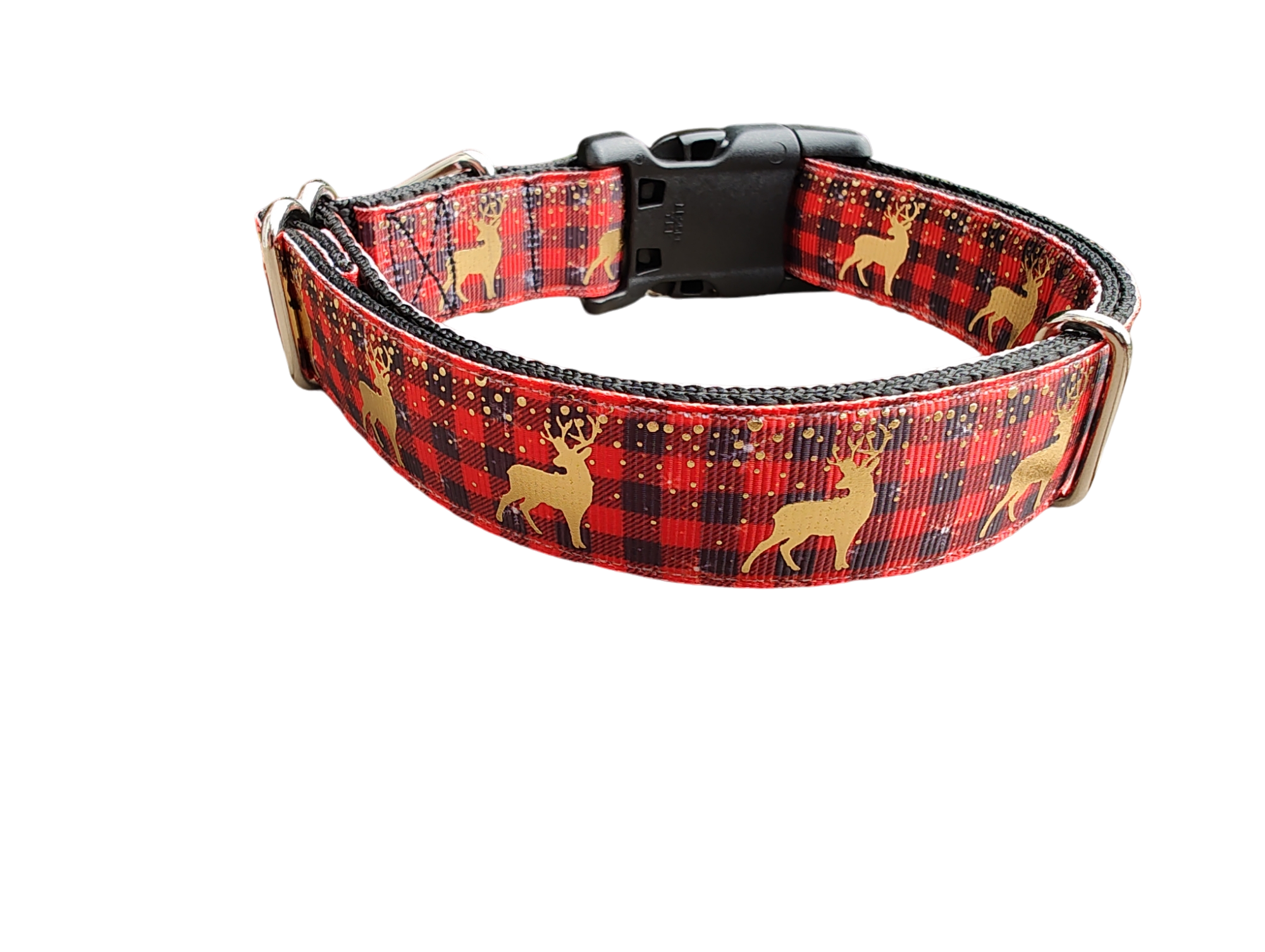 Red Plaid Deer Nylon Dog Collar