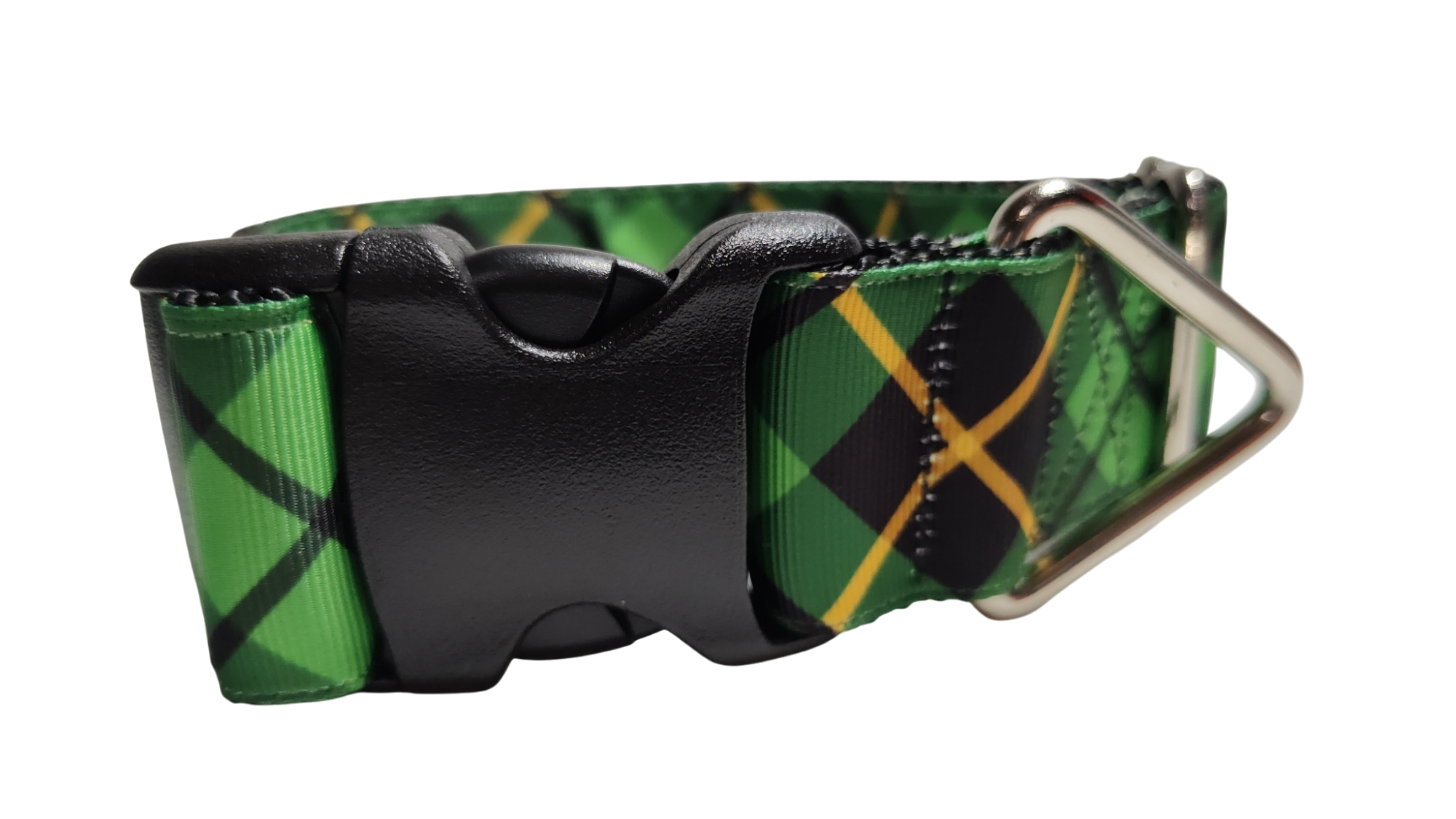1.5" Wide Green and Gold Plaid Nylon Dog Collar