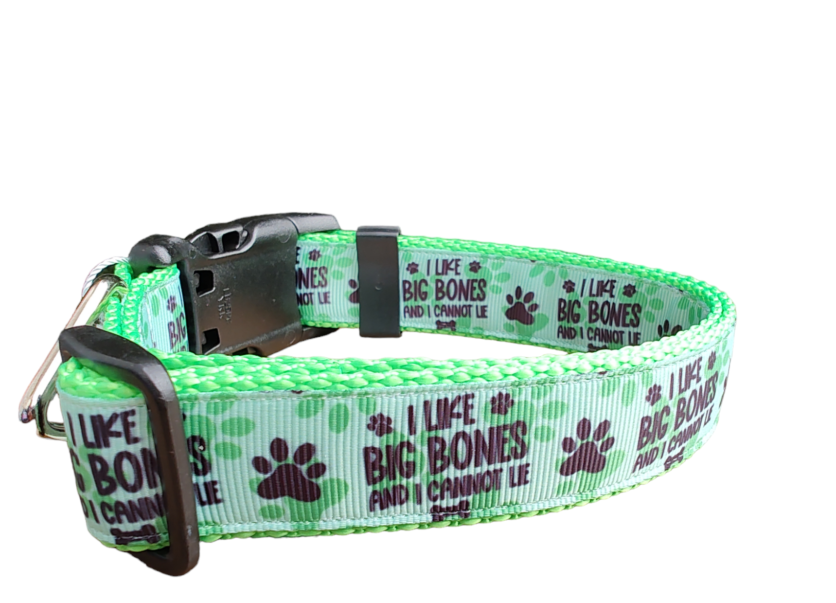 I Like Big Bones And I Cannot Lie Neon Green Nylon Dog Collar MD, LG, XL, Leash