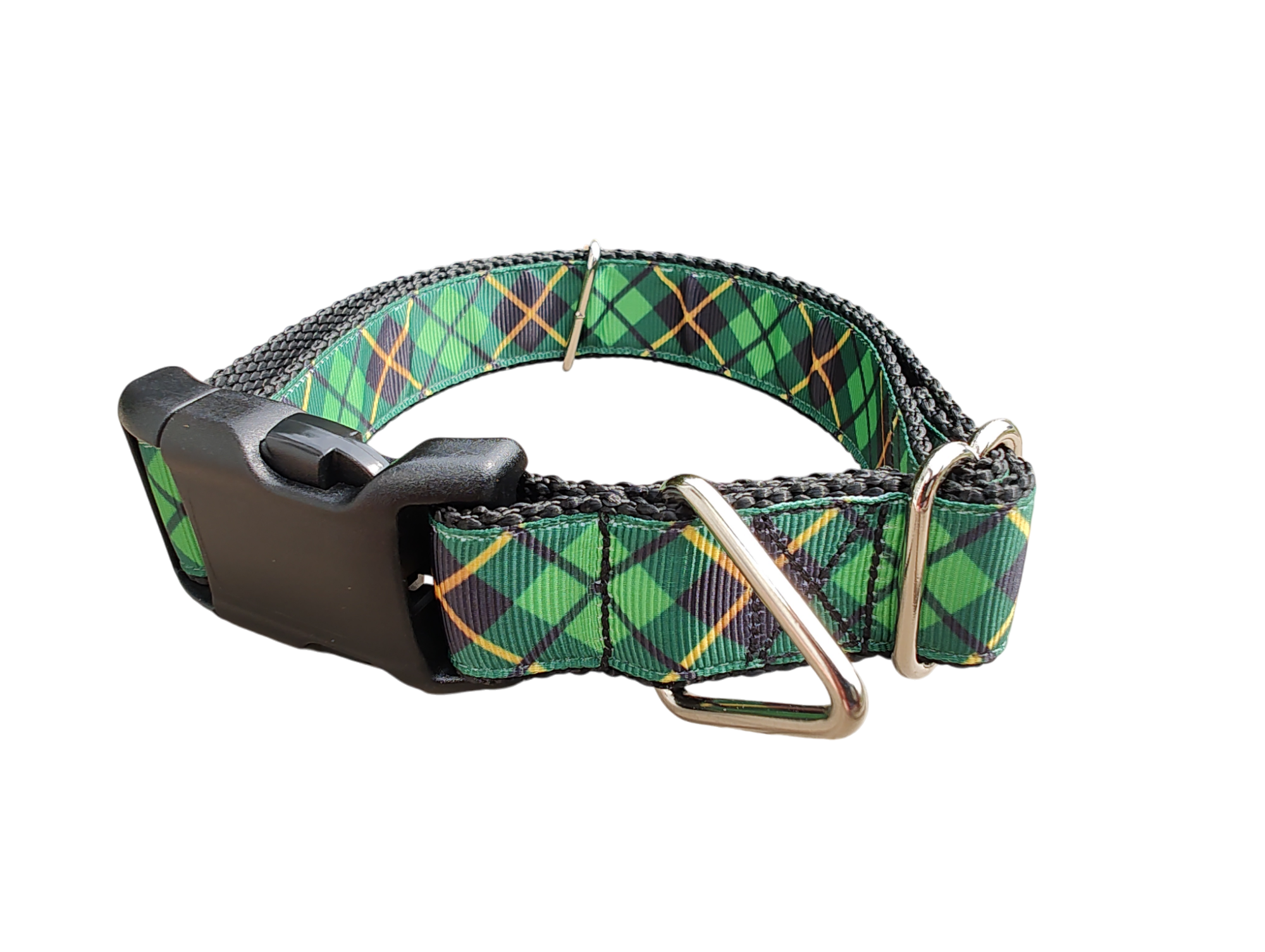 Green and Gold Plaid Nylon Dog Collar