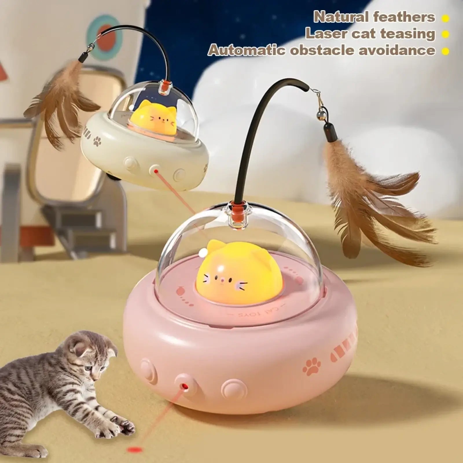 Smart Ufo Feather Cat Toy with Bell Training Stick