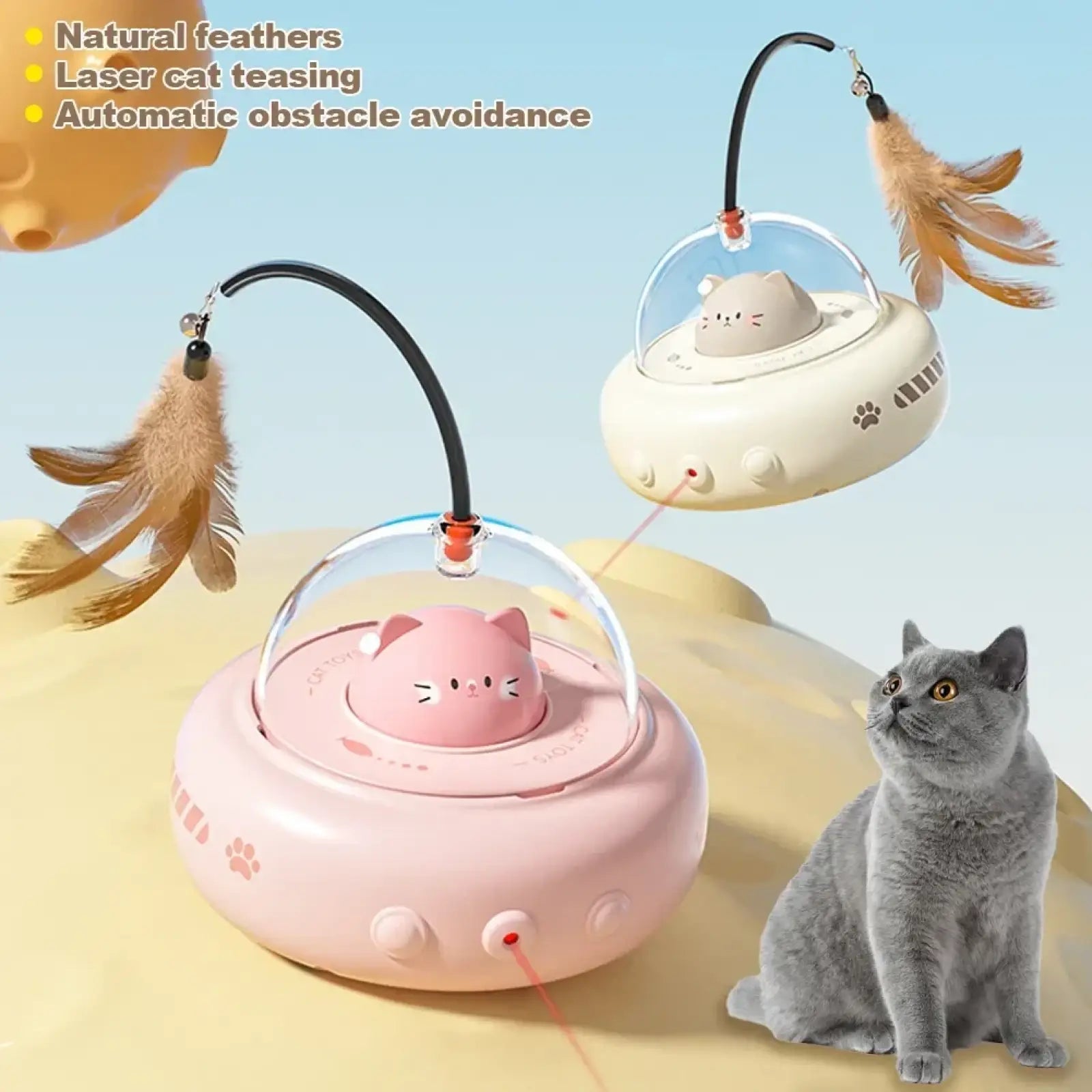 Smart Ufo Feather Cat Toy with Bell Training Stick