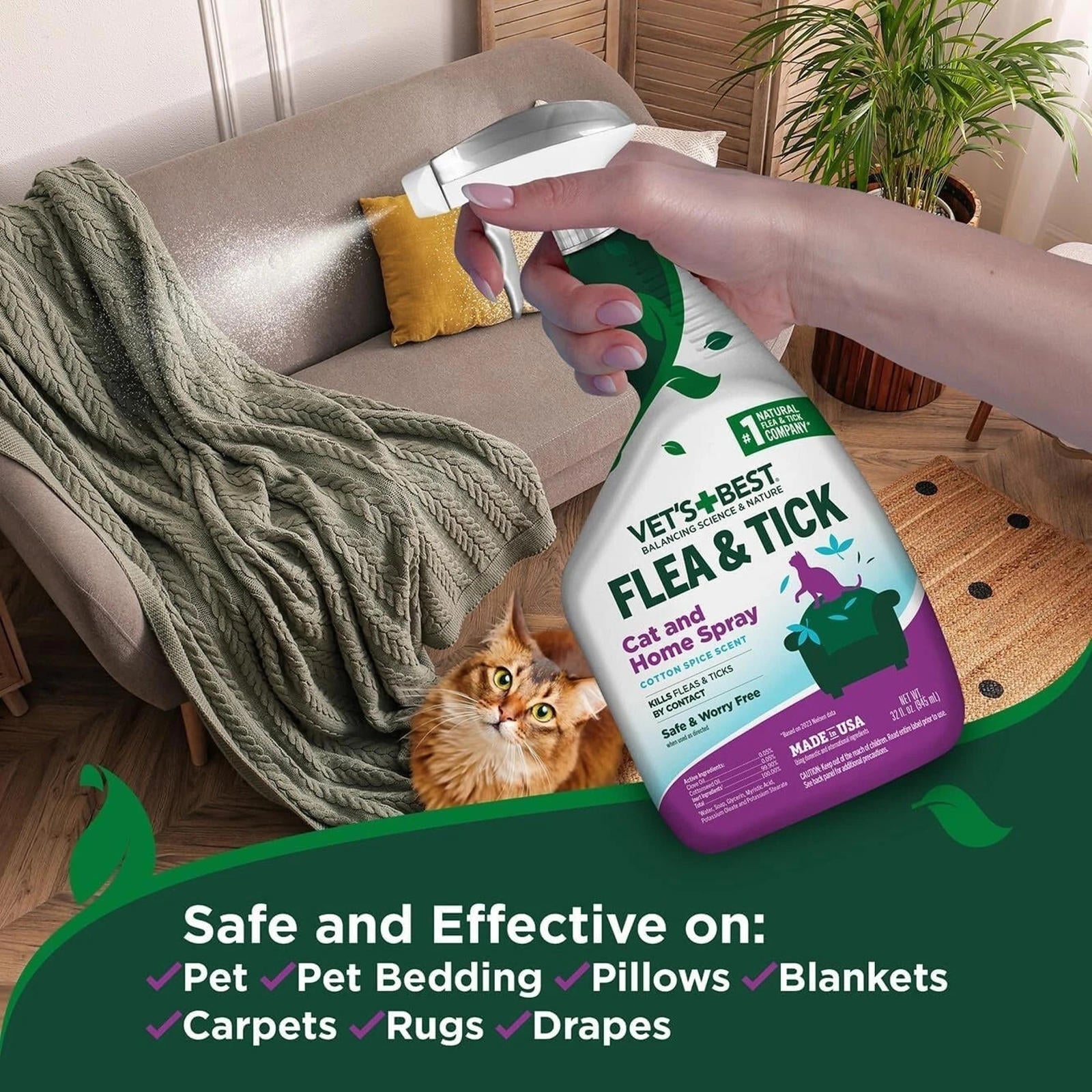 Vet's Best Cat & Home  Treatment Spray  Cotton Spice 32oz