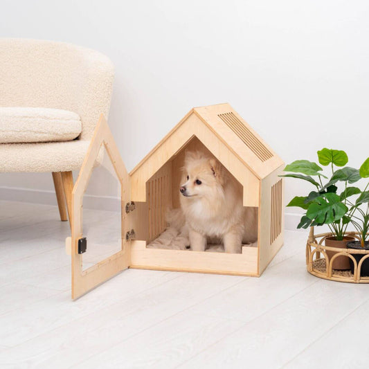Enjoy The Wood Indoor Wooden Dog House with Door and Pillow