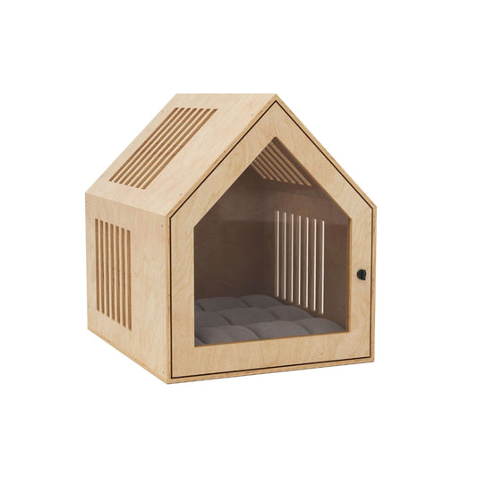 Enjoy The Wood Indoor Wooden Dog House with Door and Pillow
