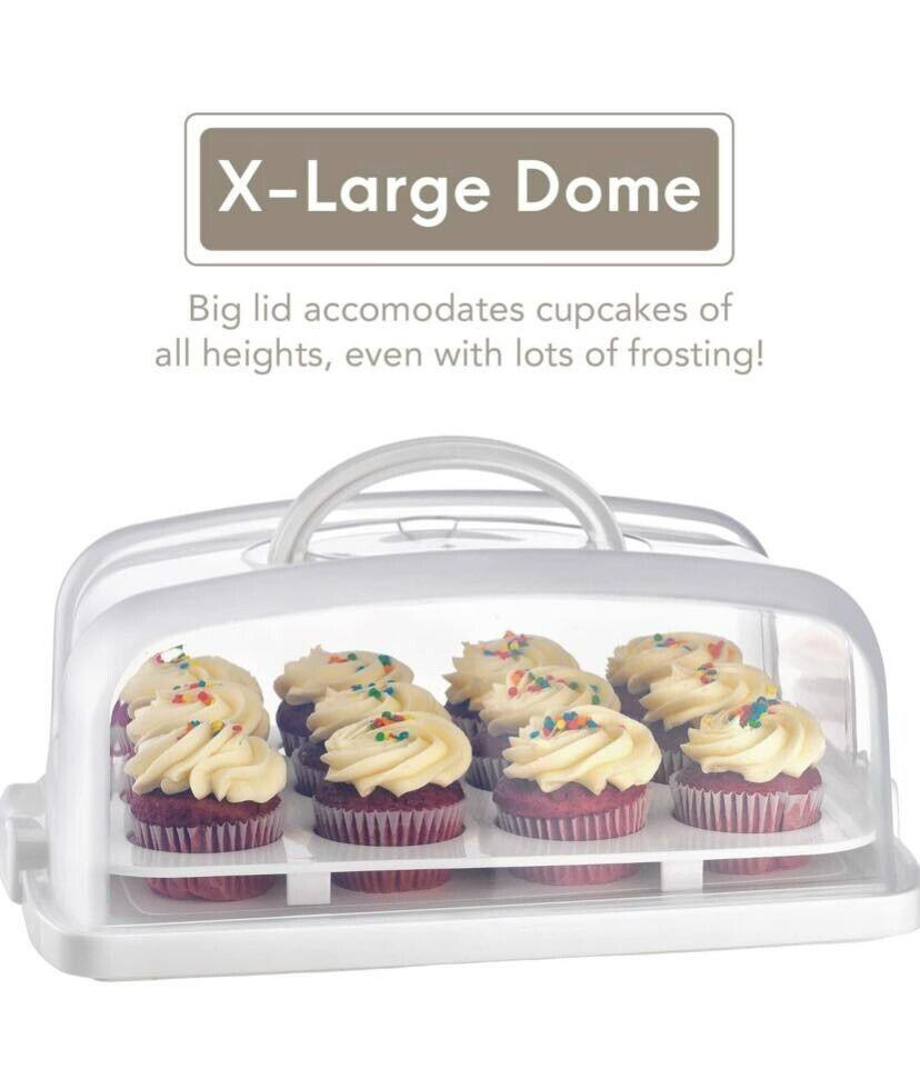 Cake Carrier with Lid, Cake Holder Cupcake Container for 12 Cupcakes 2 in 1 P...